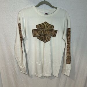 VTG 2000s Harley Davidson Long Sleeve White Shirt Eagle Sketch Mens Large